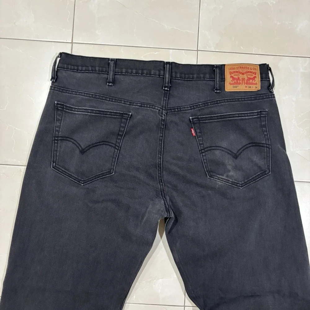 Levis 569 Jeans Loose Straight 38x34 Baggy Dark Wash Black Denim Skater Y2K